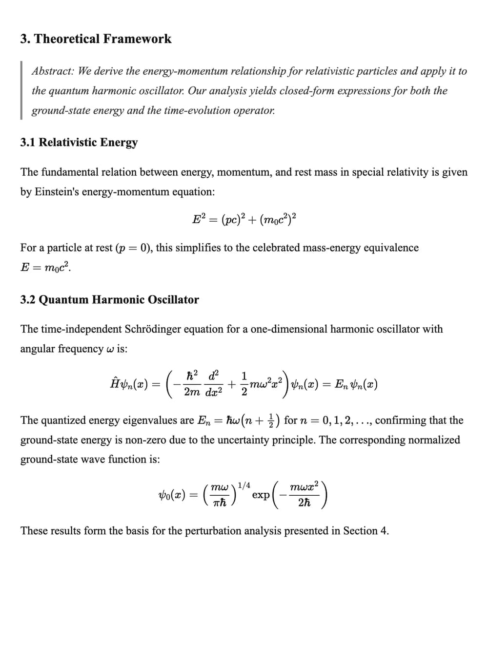 Academic page typeset with four equations including the Schrodinger equation as display maths