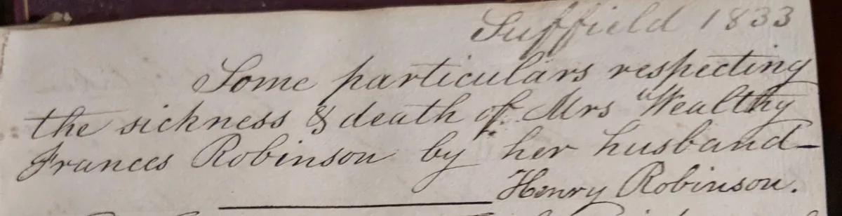 Heading of an 1833 handwritten journal in copperplate cursive, reading Suffield 1833 followed by four lines of script