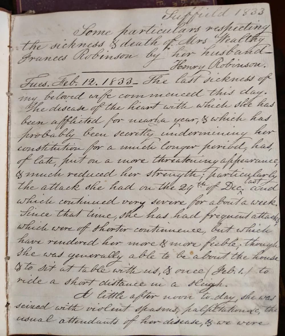 Full page of an 1833 handwritten journal photographed at a slight angle, showing page curl at the spine